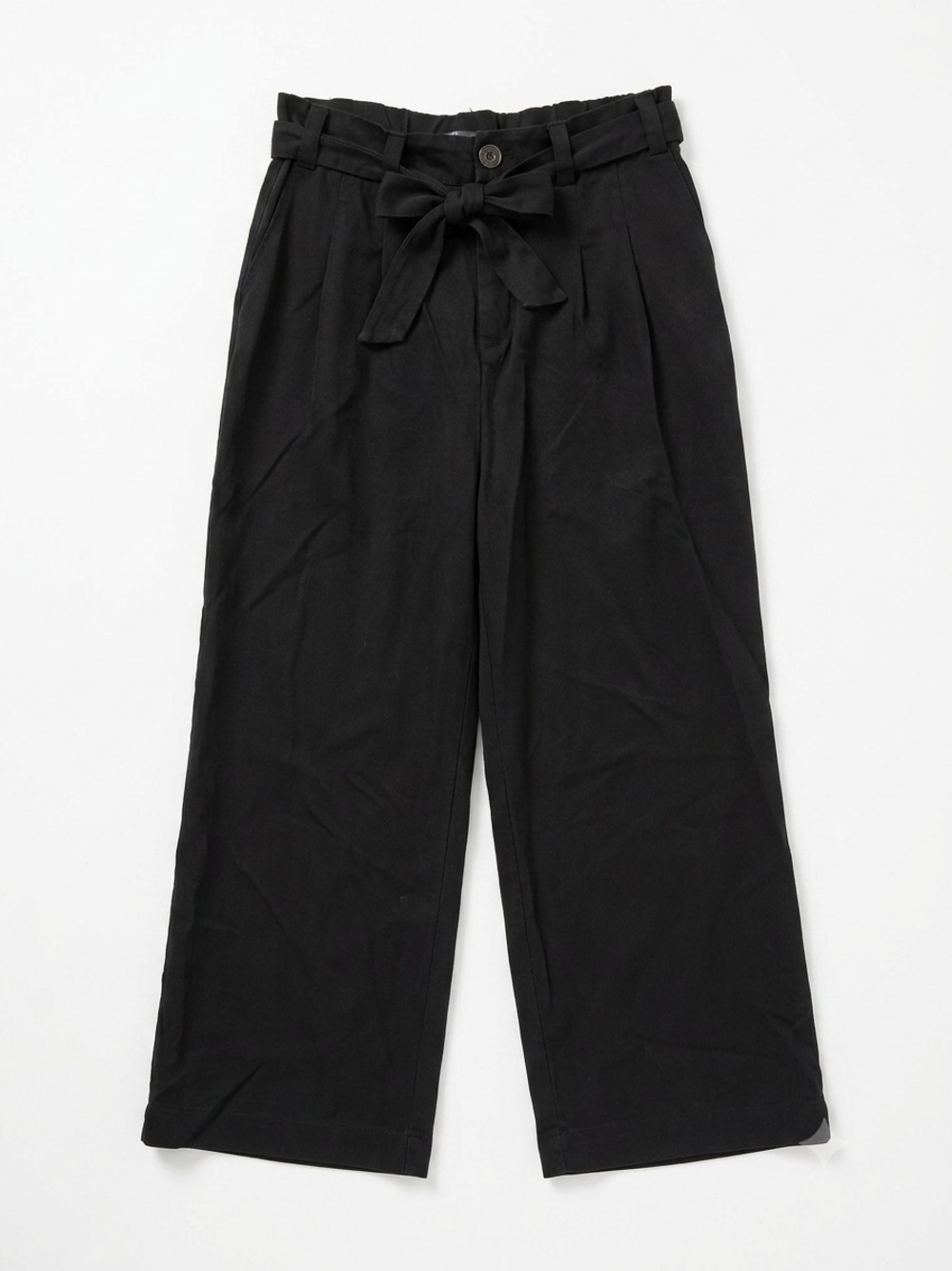 NILE Black 100% Tencel Lyocell Wide Leg Paperbag Waist Pants Tie Belt Women’s S